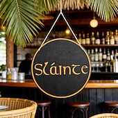 Día de San Patricio Cartel Colgante de Madera Sláinte Decoración de Pared de Pub Irlandés Placa Redonda Decoración Rústica para Bar y Sala de Juegos en Casa