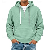 cheap Basic Hoodies-Men's Hoodie Waffle Hoodies Pullover Hoodie Sweatshirt Quarter Zip Hoodie Apricot Wine Red White Light Green Navy Blue Hooded Plain Patchwork Color Block Textured Casual Daily Sports &amp; Outdoor