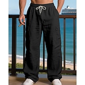 halpa Loma-Miesten Pellavahousut Housut Kesähousut Roikkuvat housut Rantahousut Kurenauha Joustava vyötärö Yhtenäinen väri Mukavuus Hengittävä Päivittäin ulko- Hiekkaranta Loma Muoti Musta Valkoinen