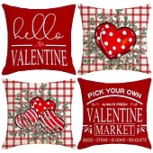 cheap Textured Throw Pillows-Valentine's Day Set Pillow Linen Plaid Print Heart Design Waist Cushion Decorative Throw Pillow Sofa Cover for Living Room Home Decor Bedside Cushion