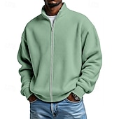 preiswerte Einfache Sweatshirts-Herren Sweatshirt Waffel-Sweatshirt Pullover Kapuzensweatshirt Pullover Sweatshirt mit durchgehendem Reißverschluss Aprikose Schwarz Weiß Hellgrün Armeegrün Stehkragen Einfach Strukturiert Lässig