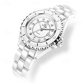 billiga Kvartsklockor-Den nya Olevs mors dags present för damens mode och högklassig klocka med lysande visare och digital visning vit keramik koreansk version student kvartsur avslappnad vattentålig armbandsur