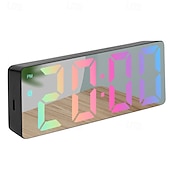 Недорогие Декоративные огни-цифровые часы, светодиодные зеркальные часы, большой зеркальный таймер с дисплеем, бесшумные светящиеся будильники с отображением даты и температуры, современный декор для дома, настольные украшения