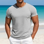 preiswerte Baumwoll-Leinen T-Shirts-Herren T-Shirt T-Shirt aus 100 % Baumwolle Kurze Ärmel Rundhalsausschnitt Sommer Frühling &amp; Herbst Einfach Texture Mode Designer Basic Klassicher Stil Lässig Urlaub Straße Blau Schwarz Weiß Top