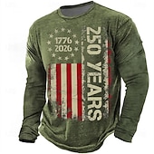 billige Patriotiske 250 T-skjorter-4. juli 2026 250. minnedag Menns 3D-print US flagg rundhalset langermet T-skjorte uformell daglig