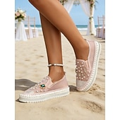 voordelige Vrouwen-Met parels versierde bruidssneakers voor dames - elegante instapschoenen met strass steentjes voor strandbruiden