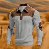 halpa Peruspuserot-Miesten College Pullover-huppari Quarter vetoketjullinen collegepaita Ribattu neulos Musta Armeijan vihreä Laivaston sininen Khaki Harmaa Pystykaulus Tavallinen Tilkkutäkki Textured Kausaliteetti