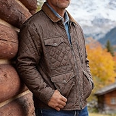 economico Giubbotti Casual-Per uomo Giacca trapuntata Giacca Casual Quotidiano All'aperto Tasca Autunno Inverno Semplice Vintage Streetwear Bavero Regolare Marrone Giacca