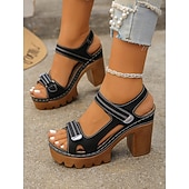 preiswerte Absatzsandalen-Damen Täglich Blockabsatz Offene Spitze Mode Kunstleder Klettverschluß Schwarz Weiß Pink