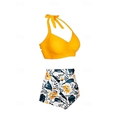 economico Surfing Tankinis &amp; Bikinis-Per donna Costume da bagno Bikini a vita alta con volant 2 pezzi Tropicale Senza schiena Protezione UV Alta elasticità Senza Maniche Costume da Bagno Surf Immersione Snorkeling Estate