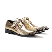 preiswerte Männer Schuhe-Herren Mardi Gras Gold Schlangen-Druck Doppel-Schnalle Loafer – Luxus 100% Premium Rindsleder Schuhe mit glänzendem Gold-Finish Perfekt für Karneval festliche Partys und besondere Anlässe