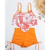 tanie Tankini i bikini do surfingu-Damskie Strój kąpielowy Tankini 2-częściowa Tropikalny Ultra lekki (UL) Elastyczny Bez rękawów Kąpielówki Surfing Nurkowanie z rurką Lato