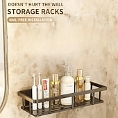 tanie Przechowywanie i organizacja-2-częściowa czarna półka ścienna bez wiercenia - wytrzymała, wodoodporna plastikowa półka prysznicowa, oszczędzająca miejsce półka łazienkowa, odpowiednia do małych łazienek, łatwa instalacja za