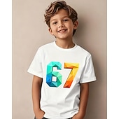 economico Umoristico 3D del Ragazzo-Cotone Bambini Ragazzi Nero Bianco Grafico Gergo divertente 67 Maglietta Blusa Girocollo Manica Corta All'aperto Abbigliamento Quotidiano Moda Streetwear Designer Stampa Estate