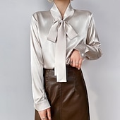 Недорогие Нарядные блузки-Жен. Рубашка Elegant Атласный верх Шелковая рубашка Пуговицы Сплошной цвет Элегантный стиль Стиль Длинный рукав V-образный вырез Обычные топы Повседневные Офис Праздники