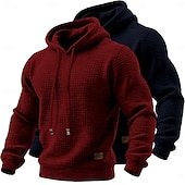 abordables sudaderas basicas hombre-Hombre Sudadera Sudadera con capucha y diseño de gofres Pull-over Blanco+Gris Oscuro Con Capucha Plano Bolsillo canguro Con Texturas Casual Diario Deporte Ropa de calle Fresco Ropa deportiva Otoño