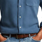 economico camicie casual da uomo-Per uomo Camicia Camicia a nido d'ape Camicia casual Camicia con colletto alla coreana Camicia con Bottoni Blu Rosa Vino Blu marino Manica Lunga Semplice Testurizzato Collo alla coreana Casuale