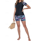 levne Surfovací tankiny a bikiny-Dámské Ochrana proti vyrážce Plavky 2 ks S potiskem Ultra lehký (UL) Ochrana proti UV záření Elastický Krátký rukáv Plavky Surfování Šnorchlování Jaro
