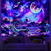 abordables Tapisseries à la lumière noire-Tapisserie murale lumineuse à effet ultraviolet, motif astronaute, galaxie, espace, phosphorescente, univers psychédélique, planètes, ciel étoilé néon, décoration murale pour la maison