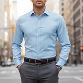 abordables Camisas de vestir para hombres-Hombre Camisa para Vestido Abotonar la camisa Plano Trabajo Boda Azul Real Manga Larga Cuello Vuelto Todas las Temporadas Ropa