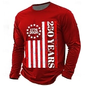 Χαμηλού Κόστους Πατριωτικά 250 T-shirts-4η Ιουλίου 2026 250η Ημέρα Μνήμης Ανδρικό 3D Εκτύπωση Σημαία ΗΠΑ Μπλουζάκι crew neck μακρύ μανίκι Καθημερινό