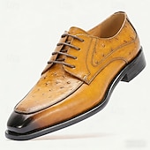 cheap Classic Dress Shoes-Men's Tan Leather Brogue Lace-Up Shoes, Classic Wedding Shoes for Groom and Groomsmen, Ideal for Formal Weddings and Semi-Formal Wedding Occasions