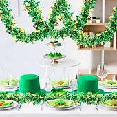  2 штуки, всего 10 метров, металлическая гирлянда ко Дню Святого Патрика - узор из клевера и трилистника, зеленая и золотая, металлизированная, подходит для ирландской вечеринки и украшения дома.