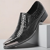 cheap Premium Leather Loafers-Men's Black Crocodile Print Leather Loafers, Premium Quality with Gold Toe Cap, Perfect for Formal Wear