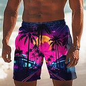  男性用 ココナッツの木 自然、風景 熱帯植物 スイムトランク スイムショーツ ボードショーツ ミディアムウエスト ハワイアン ビーチでの休暇 サイドポケット メッシュライニング 伸縮性のあるドローストリングウエスト デザイナー 衣類