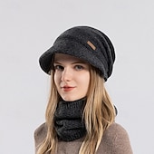 abordables chauffage et refroidissement-Ensemble bonnet et cache-cou en maille pour femme, bonnet thermique doublé polaire avec visière et protection des oreilles, ensemble bonnet et écharpe chauds en maille pour les voyages de ski et