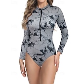 זול רש גארדים One Piece-בגדי ריקוד נשים מגן מפריחה בגד ים עם הדפס פרחוני בגד ים טרופי לרכוס קל במיוחד (UL) הגנת UV אלסטי שרוול ארוך בגדי ים גלישה שנרקול אביב