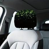 baratos Capas de Sofa-2 capas de encosto de cabeça para carro com trevo verde | compatíveis com todos os veículos, pretas &amp;Adesivo para carro com estampa de trevo verde, design plano 2D, poliéster, fácil instalação -