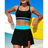 tanie Tankini i bikini do surfingu-Damskie Tankini 2-częściowa Stroje kąpielowe Blokowanie kolorów Elastyczny Bez rękawów Kąpielówki Surfing Nurkowanie z rurką Pływacki Lato