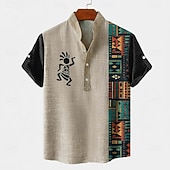 Χαμηλού Κόστους Εθνοτικό πρότυπο-Ανδρικά Γεωμετρικά σχήματα Etnic Κοκοπέλλι Πουκάμισο Πουκάμισο με κουμπιά Κοντομάνικο Vintage ρετρό Αργίες Καθημερινά Καλοκαίρι Άνοιξη Όρθιος γιακάς Henley Collar 3D εκτύπωση Λινό σαν πουκάμισο Kaki