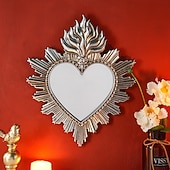 preiswerte Wandskulpturen-Wanddekor-Spiegel mit flammendem Herzmotiv, handgefertigter Hängeschmuck in Form eines flammenden Herzens, Wandkunst im europäischen Stil für Wohnzimmer, Schlafzimmer, Arbeitszimmer, religiöse