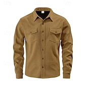 abordables camisa con botones para hombre-Hombre Camisa Camisa casual Camisa de playa Camisa de Pana Abotonar la camisa Negro Marrón Verde Ejército Albaricoque Gris Manga Larga Color sólido Diseño Diario Vacaciones Bolsillo Ropa Moda Casual