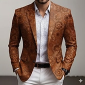 preiswerte Herren bedruckte Blazer-Herren Blumen Blazerjacke Mantel Bequem Atmungsaktiv Künstlerisch Lässig Lässig Täglich Party-Abendmode Tasche 3D-Druck Knöpfe Ganzjahres Fallendes Revers Langarm Blau Rote Braun