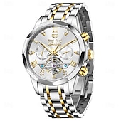 halpa Mekaaniset kellot-OLEVS miesten automaattikello nahkahihna kalenteri luurankokellotaulu trendiklassikko vedenkestävä Moonswatch rannekello 7009