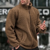 preiswerte Herrenjacken &amp; Herrenmäntel-Herren Wintermantel Teddymantel Freizeitjacke Lässig Täglich Thermowarm Tasche Vollreißverschluss Herbst Winter Einfach Streetwear Täglich Stehkragen Regulär Blau Schwarz Marineblau Braun Khaki Jacken