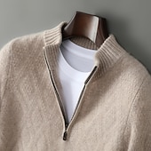 preiswerte Wollpullover für Herren-Hochwertiger Herrenpullover aus reiner Wolle und Kaschmir mit Viertelreißverschluss, klassischer Strickpullover, weich, warm und atmungsaktiv.
