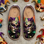 economico Scarpe da donna-Scarpe slip-on a punta larga da donna per il Mardi Gras – Suola interna morbida e imbottita stampa artistica di maschera veneziana scarpe festive artistiche per parate costumi uscite casuali e