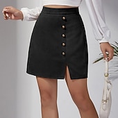 tanie Spódnice casualowe-Damskie Elegancja Zabytkowe Moda Nad kolano Wysoka talia Spódnice Równina Niejednolita całość Średnio elastyczny Codzienny Ulica Wino Czarny Zieleń wojskowa Brązowy Wiosna