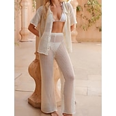 رخيصةأون ملابس علوية للشاطئ-نسائي ملابس السباحة تغطية الجسم 2 قطعة ملابس السباحة مقصوص محبوك العطلة ملابس الشاطئ لون الصلبة رقبة دائرية كم قصير بدلة سباحة