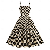 economico Vestiti-Anni 1950 Retrò Vintage Rockabilly Midi Vestito Abito Swing Vestito Svasato Canotta A quadri Aderente &amp; Svasato Costume Per donna Carnevale San Valentino Casuale Ritorno a casa Festa a tema retrò