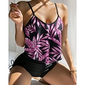 tanie Tankini i bikini do surfingu-Damskie Strój kąpielowy Tankini 2-częściowa Tropikalny Ultra lekki (UL) Elastyczny Bez rękawów Kąpielówki Surfing Nurkowanie z rurką Lato