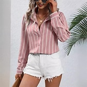 economico Bluse a righe e geometriche-Per donna Top estivi Blusa Top Eleganti Arricciato Patchwork Bottoni Grafico Semplice A righe Elegante Vintage Signore Manica Lunga Colletto a Camicia Top Regolari Quotidiano Lavoro Ferie Blu Nero