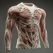 voordelige 3D T-shirts-Voor heren 3D Simulatie T-shirt Lange mouw T-shirt 3D-afdrukken Strakke ronde hals Overhemd Modieus overdreven Dagelijks Straat Zwart Wit Bruin Zomer Lente Herfst Kleding S M L XL XXL XXXL