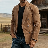 preiswerte Herren Klassische Blazer-Herren Blazer aus Wildlederimitat Blazerjacke Lässig Geschäft Arbeit Elegant Vintage Herbst Winter Polyester Einfarbig Doppelreihig Blazer Braun