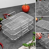 baratos Grills &amp; Outdoor Cooking-Grelha desidratadora multicamadas em aço inoxidável, acessórios para fritadeira a ar de 3 níveis, grelha removível para secagem e cozimento a vapor, ideal para assar e cozinhar em fritadeira a ar e