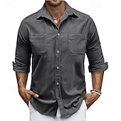 abordables camisa con botones para hombre-Hombre Camisa Camisa de verano Camisa casual Camisa de playa Camisa de Pana Abotonar la camisa Blanco Manga Larga Color sólido Diseño Casual Diario Bolsillo Ropa Moda Casual Cómodo